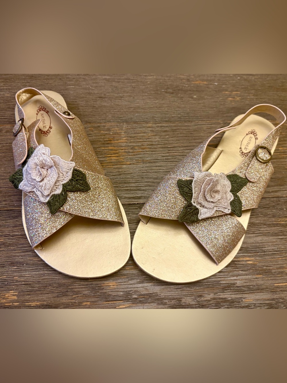 Sparkle Floral Slide Sandals in Champagne - Women